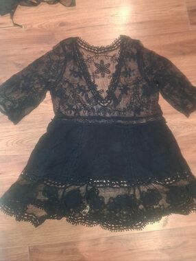 Black Lace V-Neck Swim Cover-Up